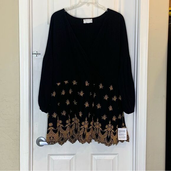 ASOS DESIGN wrap dress with gold cutwork embroidery detail in black Size 14 - Picture 11 of 12